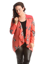 Chiffon Butterfly Print Sheer Cardigan Top cardigan WearAll Coral 14