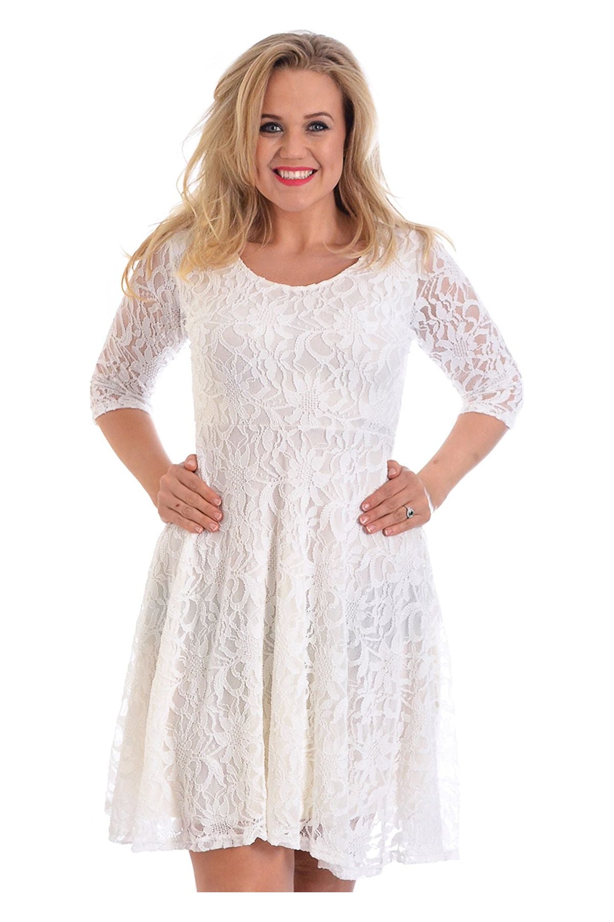 Plus size 3/4 Sleeve Ladies Skater Dress Dress WearAll