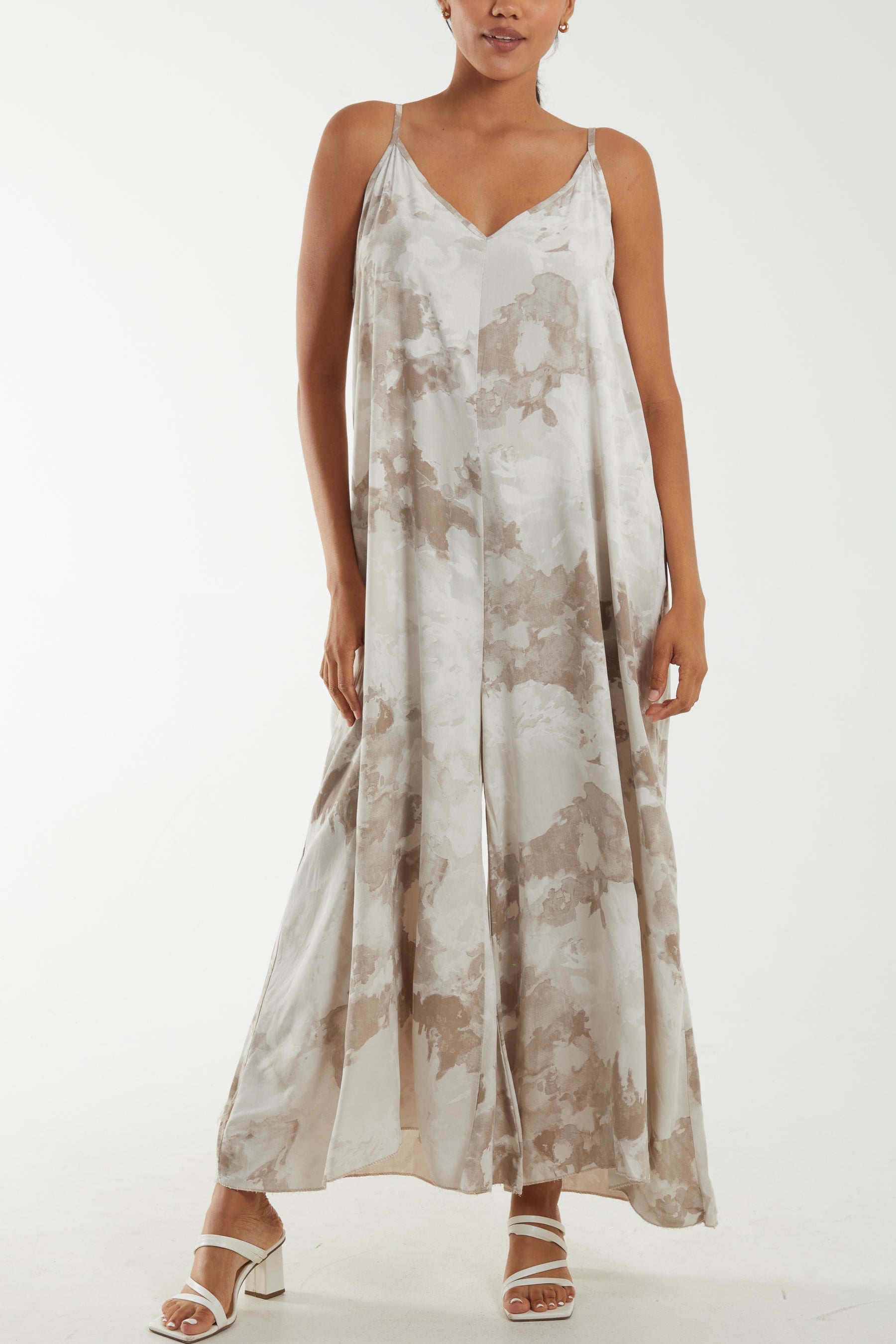 Smoky Print Cami Relaxed Fit Jumpsuit Dresses WearAll Stone One Size