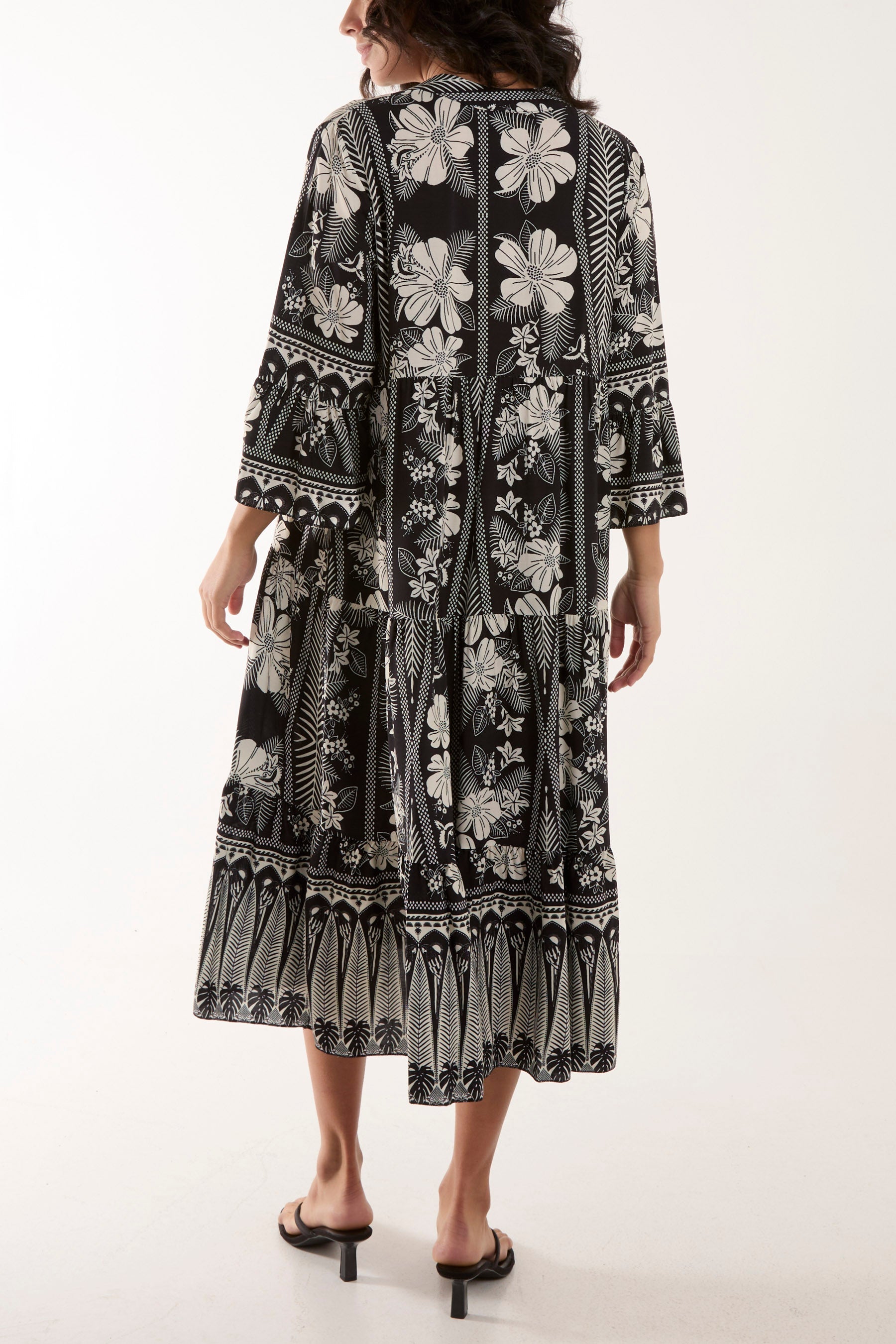 Floral Print Grandad Collar Midi Dress Dresses WearAll