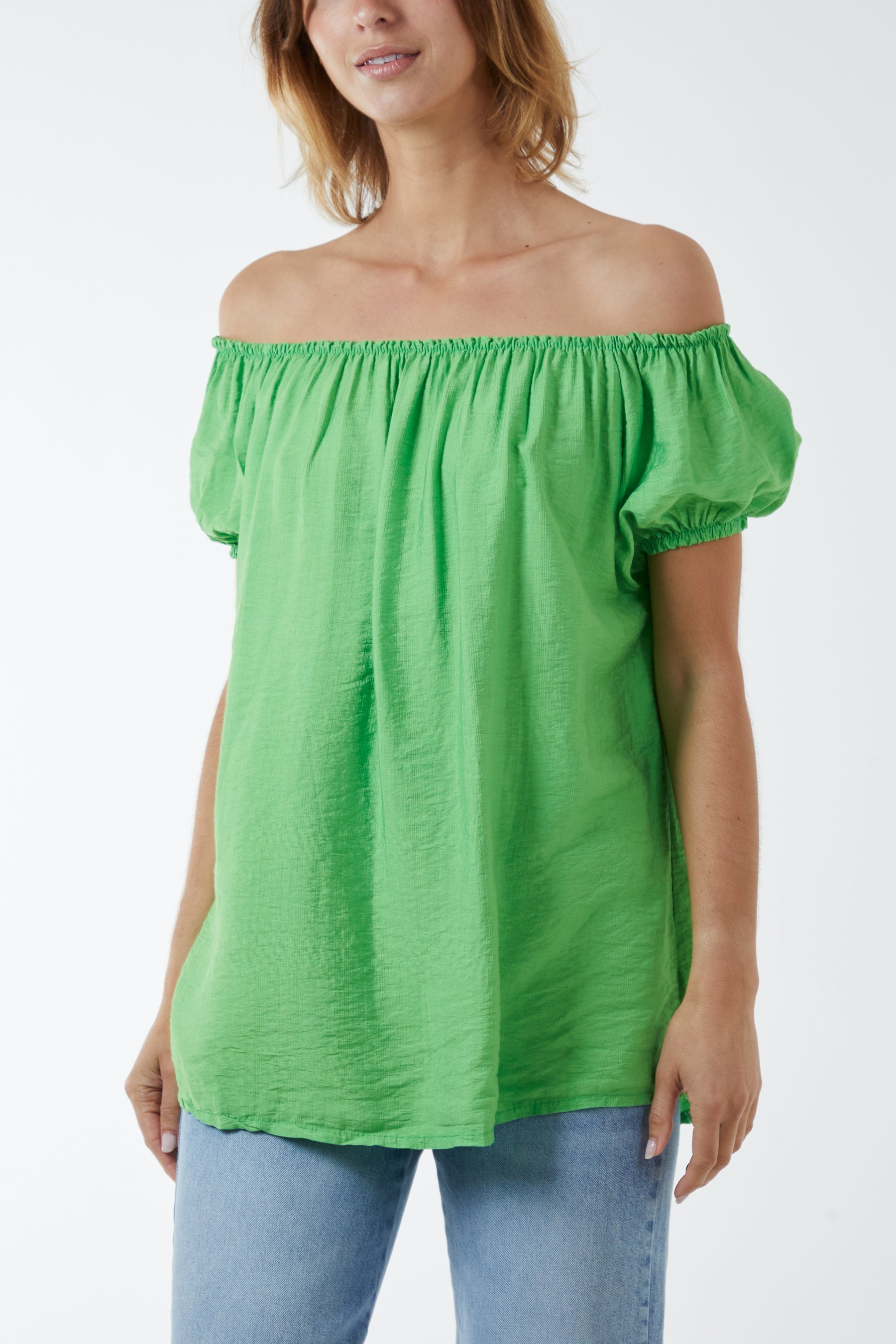 Short Sleeve Bardot Top Tops WearAll Apple Green One Size