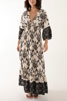 Shirred Waist Border Print Dress Dresses WearAll Stone One Size