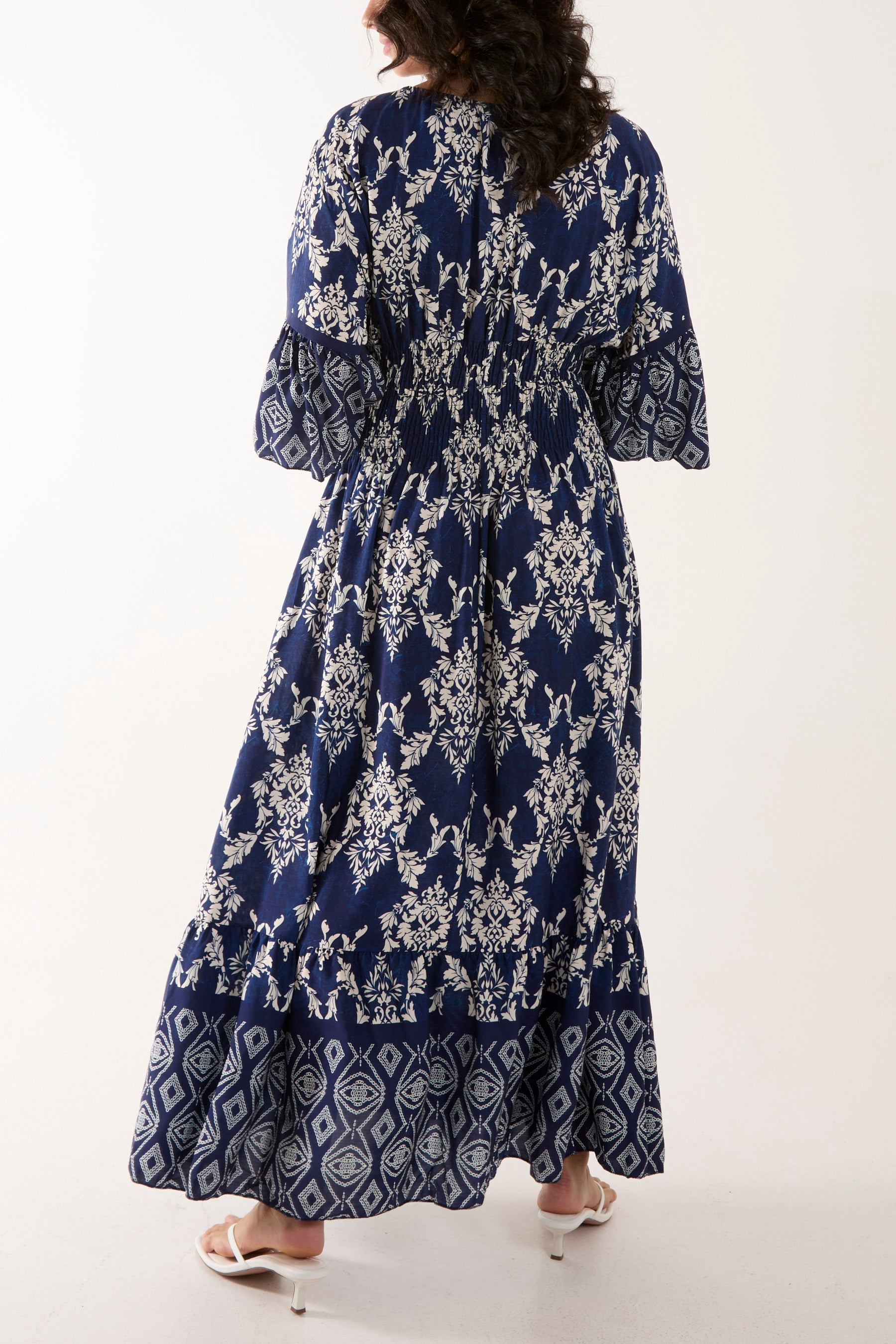 Shirred Waist Border Print Dress Dresses WearAll