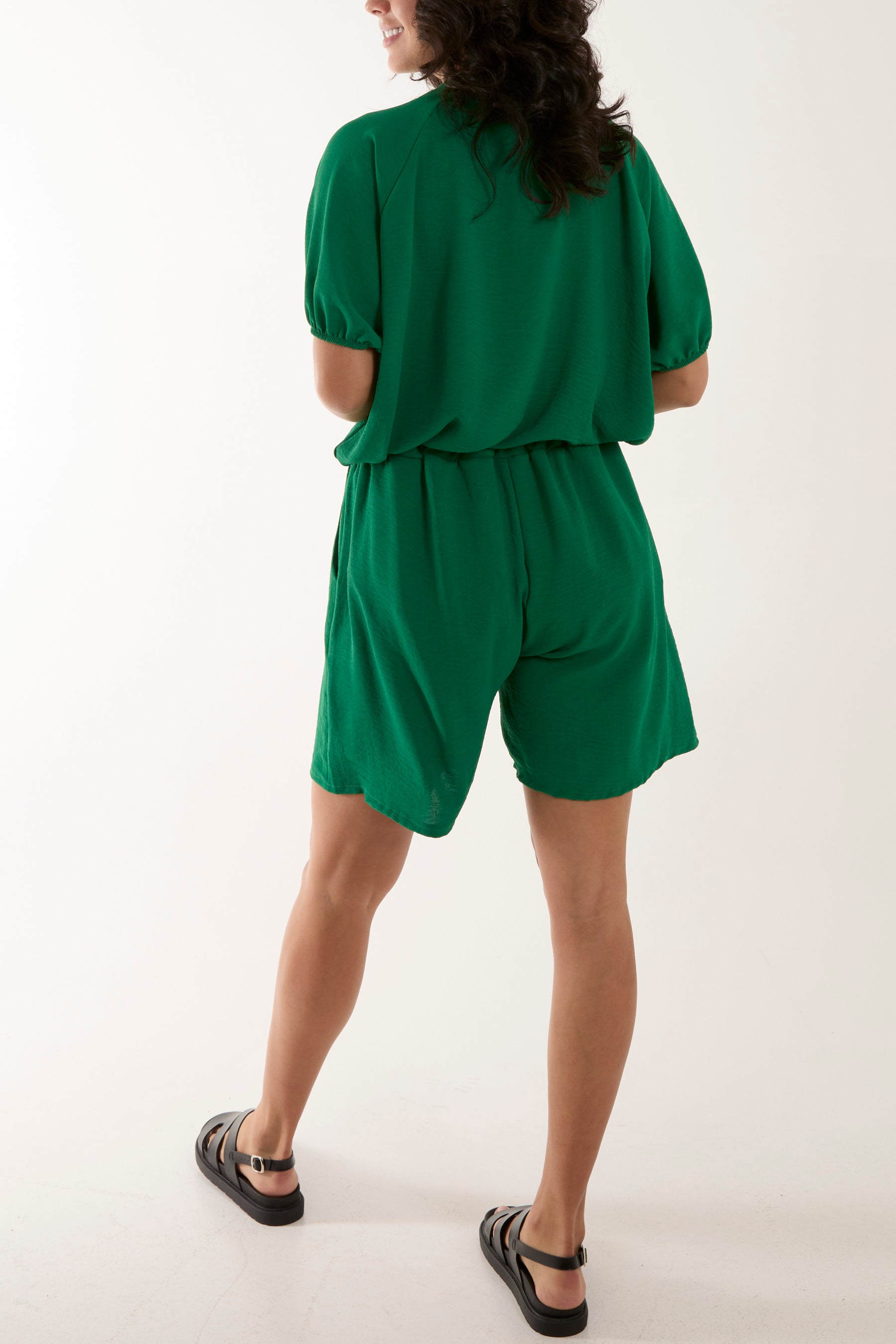 Short Sleeve Buttoned Collar Top & Short Sets WearAll