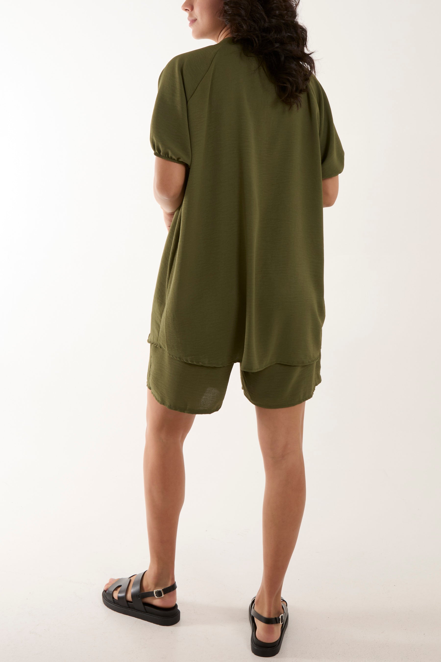 Short Sleeve Buttoned Collar Top & Short Sets WearAll