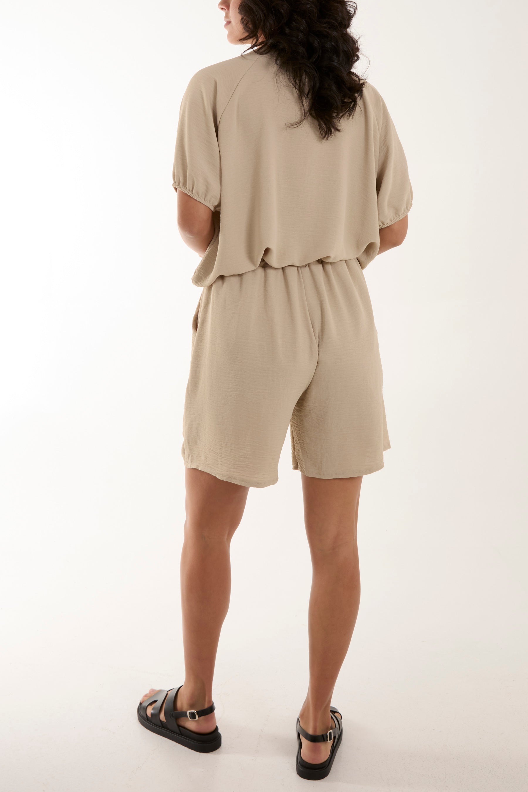 Short Sleeve Buttoned Collar Top & Short Sets WearAll