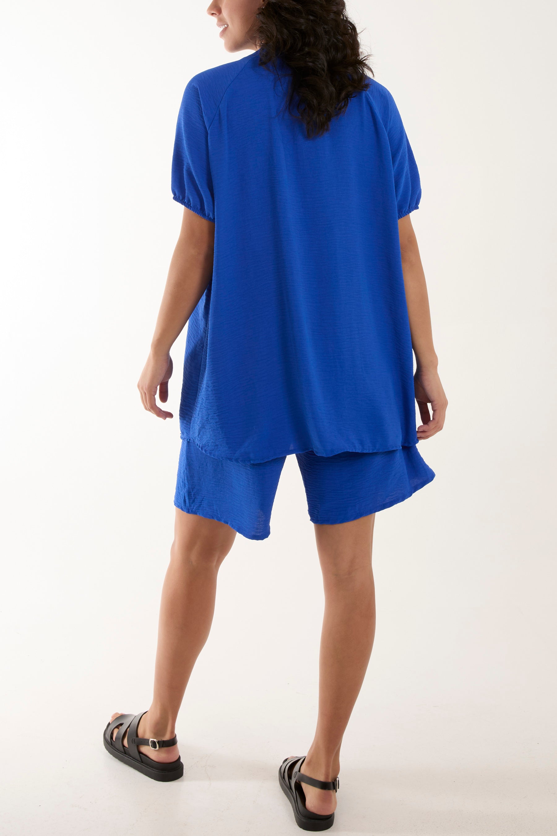 Short Sleeve Buttoned Collar Top & Short Sets WearAll