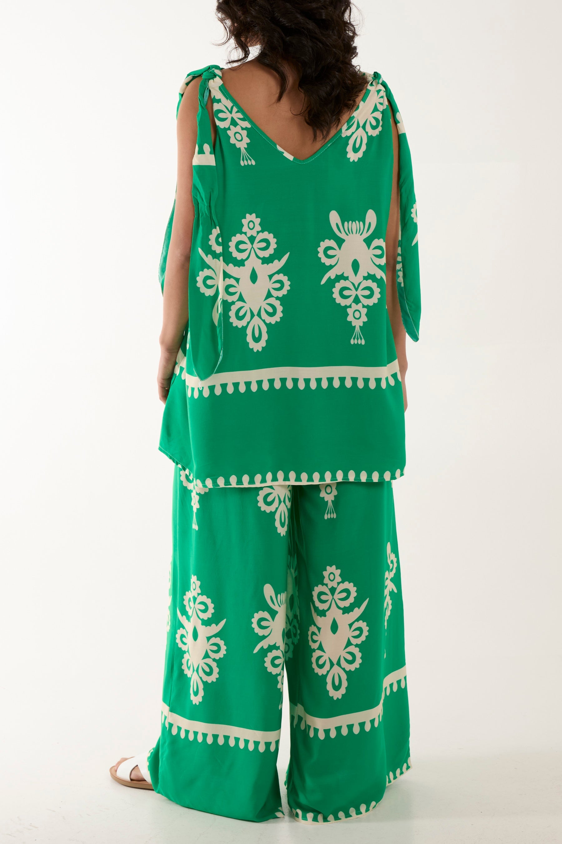 Tie Shoulder Vest & Trouser Printed Co-Ord Sets WearAll