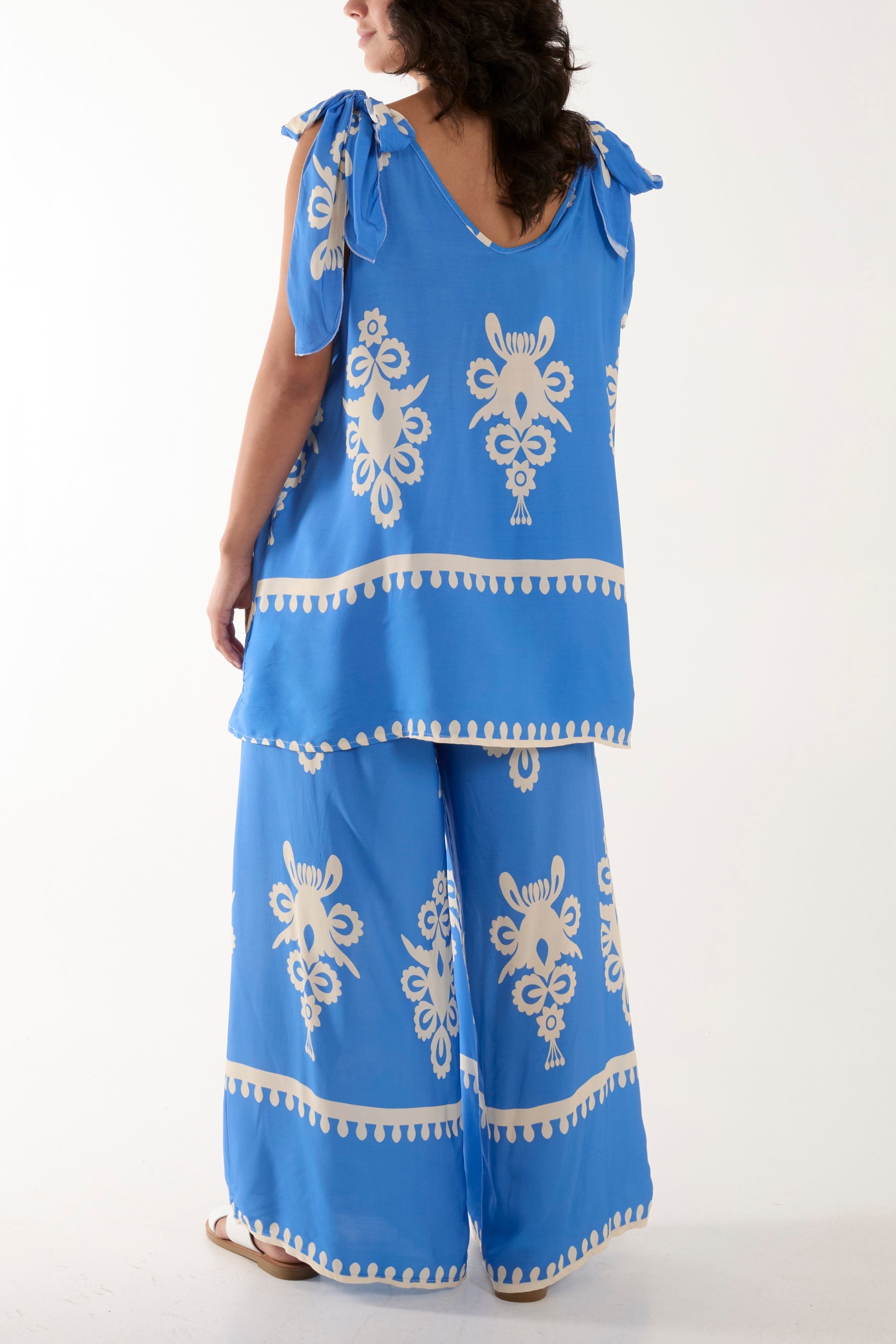 Tie Shoulder Vest & Trouser Printed Co-Ord Sets WearAll