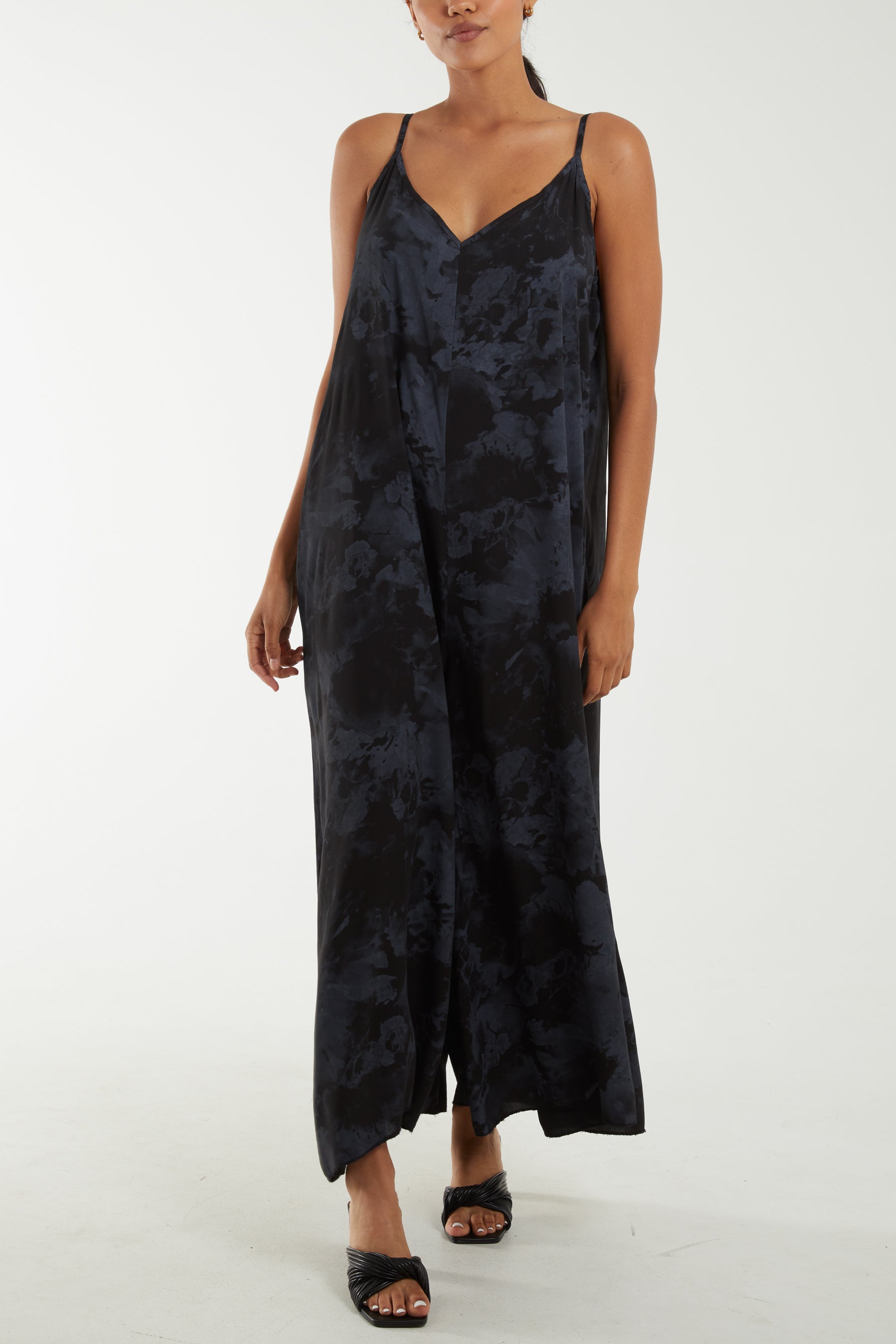 Smoky Print Cami Relaxed Fit Jumpsuit Dresses WearAll Black One Size