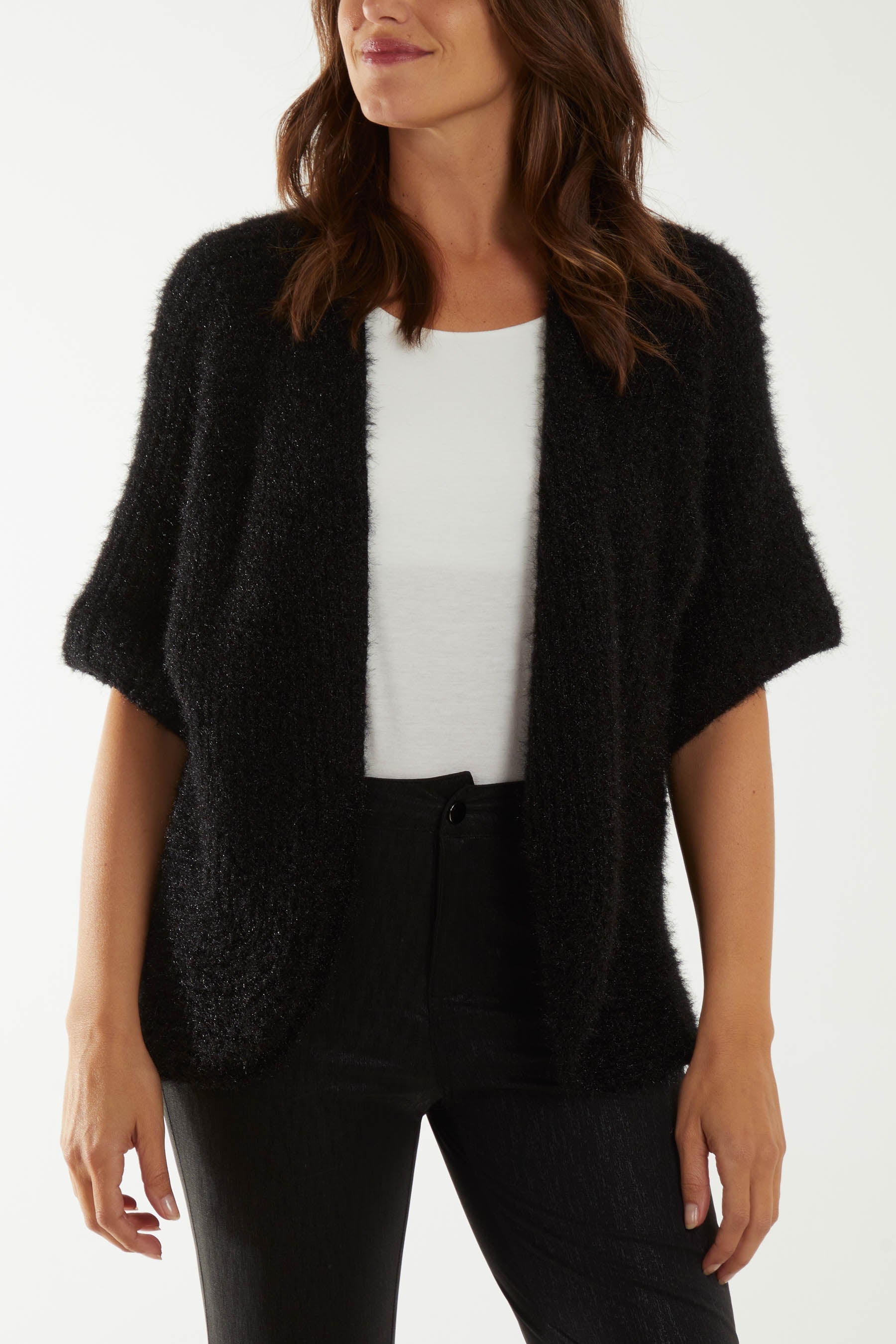 Soft Touch Ribbed Cardigan Cardigans WearAll Black One Size