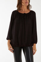Glitter Bow Blouse Blouses WearAll Wine One Size