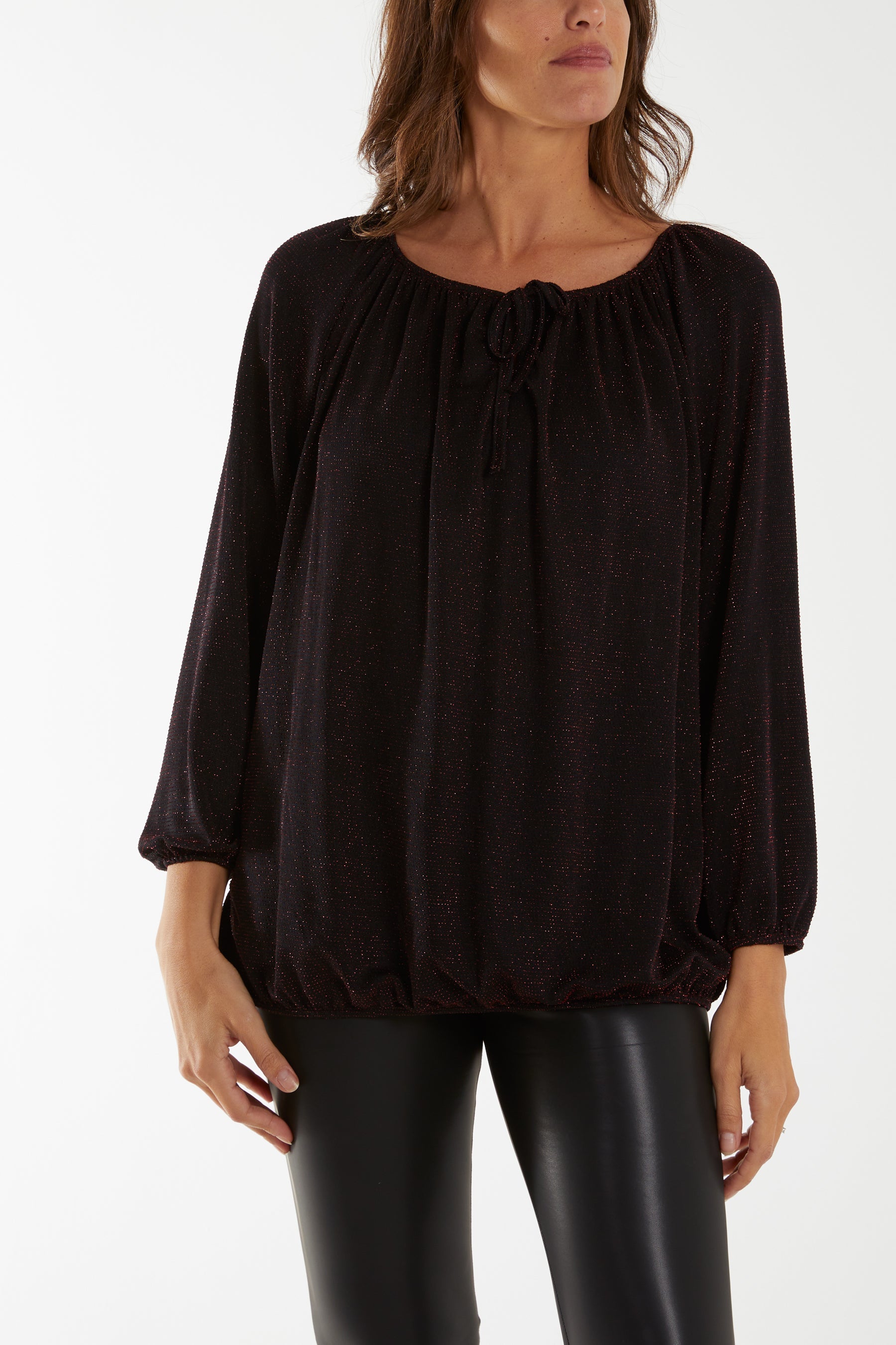 Glitter Bow Blouse Blouses WearAll Wine One Size