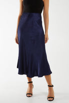 Waistband Satin Midi Skirt Skirts WearAll Navy One Size
