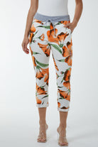 Hawaiian Flower Contrast Waist Trousers Trousers WearAll Orange One Size