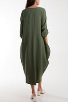 Crinkle Cocoon Midi Dress w/ Pockets Dresses WearAll