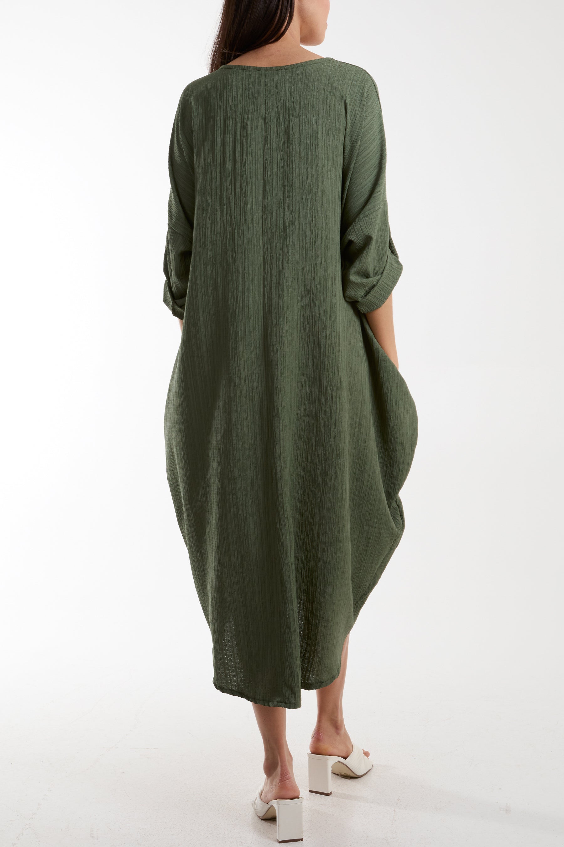 Crinkle Cocoon Midi Dress w/ Pockets Dresses WearAll