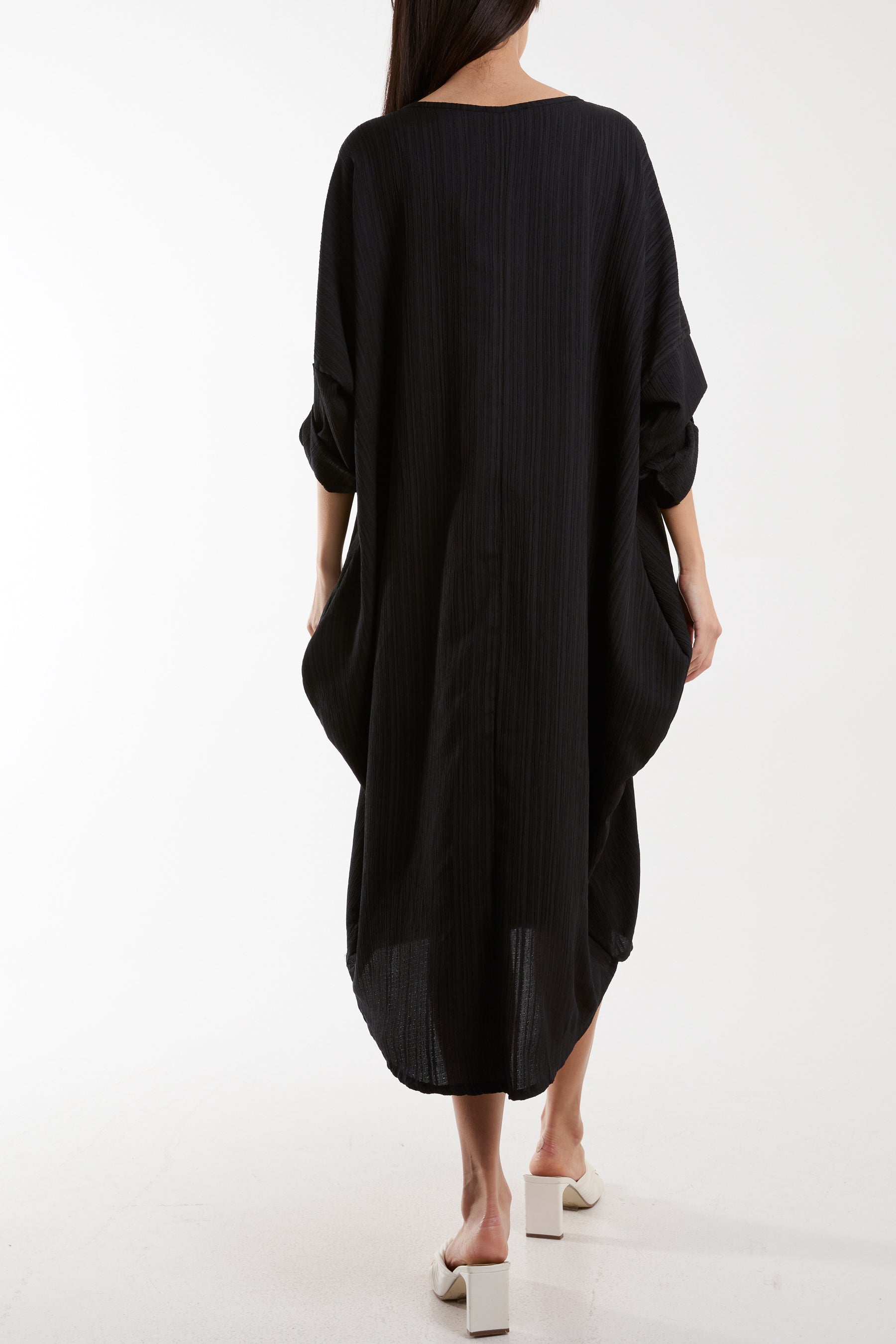 Crinkle Cocoon Midi Dress w/ Pockets Dresses WearAll