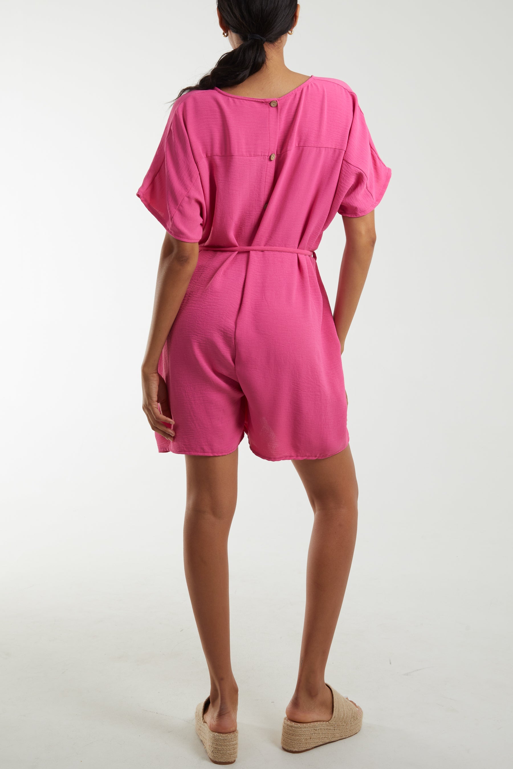 Tie Belt & Button Back Playsuit Playsuits WearAll