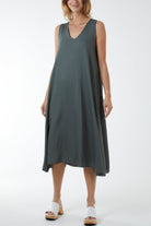 V Neck Sleeveless Dress Dresses WearAll Charcoal One Size