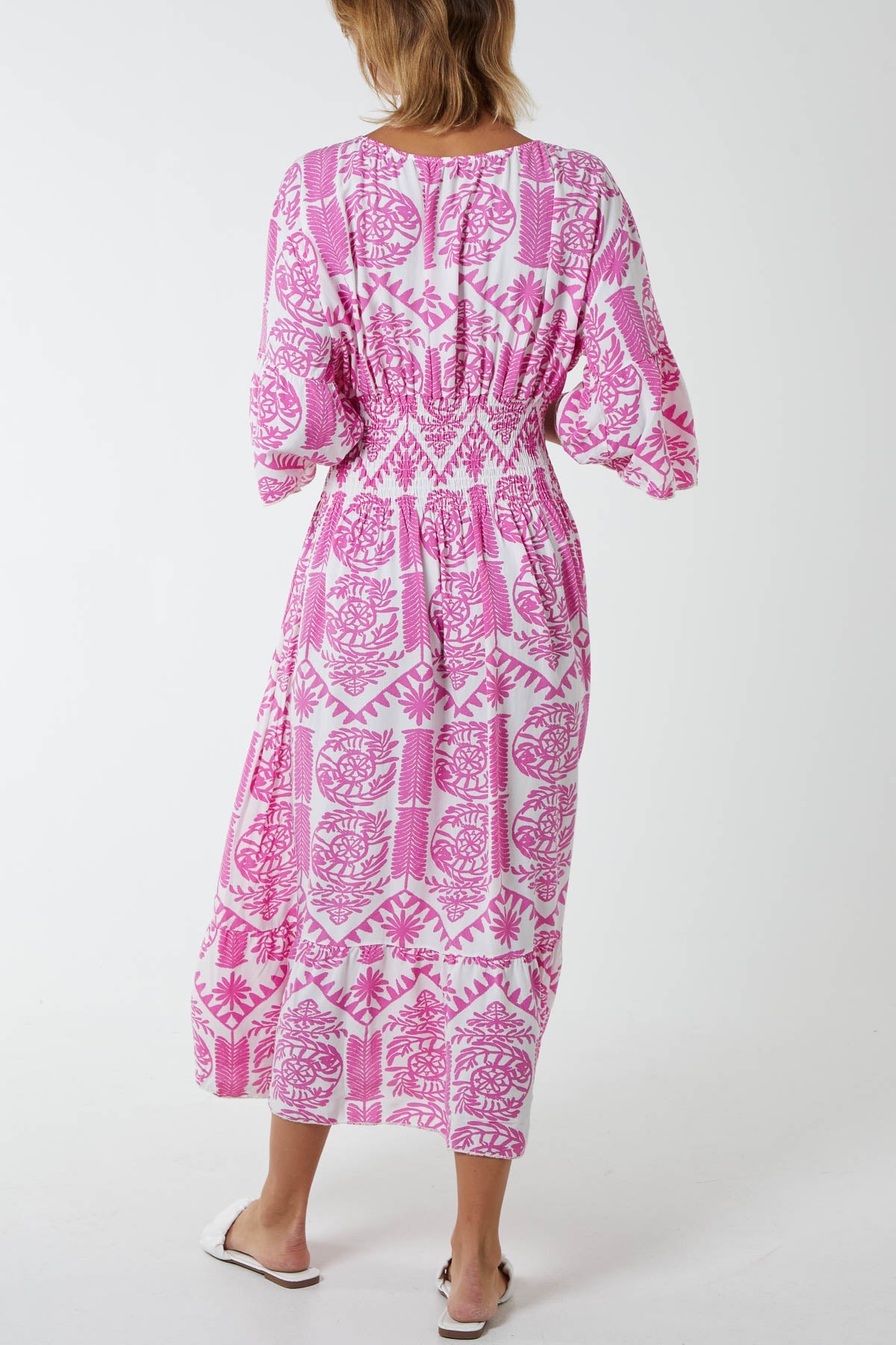 Baroque Floral Shirred Midi Dress DMF2 WearAll