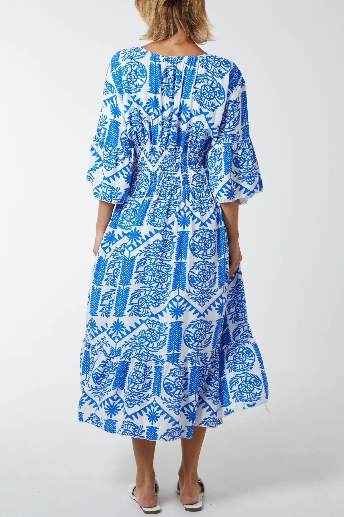 Baroque Floral Shirred Midi Dress DMF2 WearAll