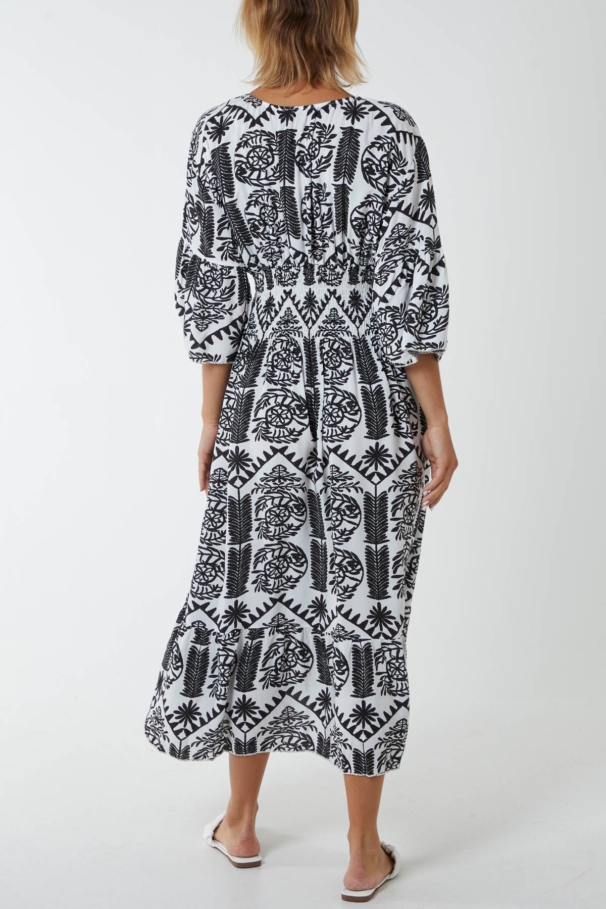 Baroque Floral Shirred Midi Dress DMF2 WearAll