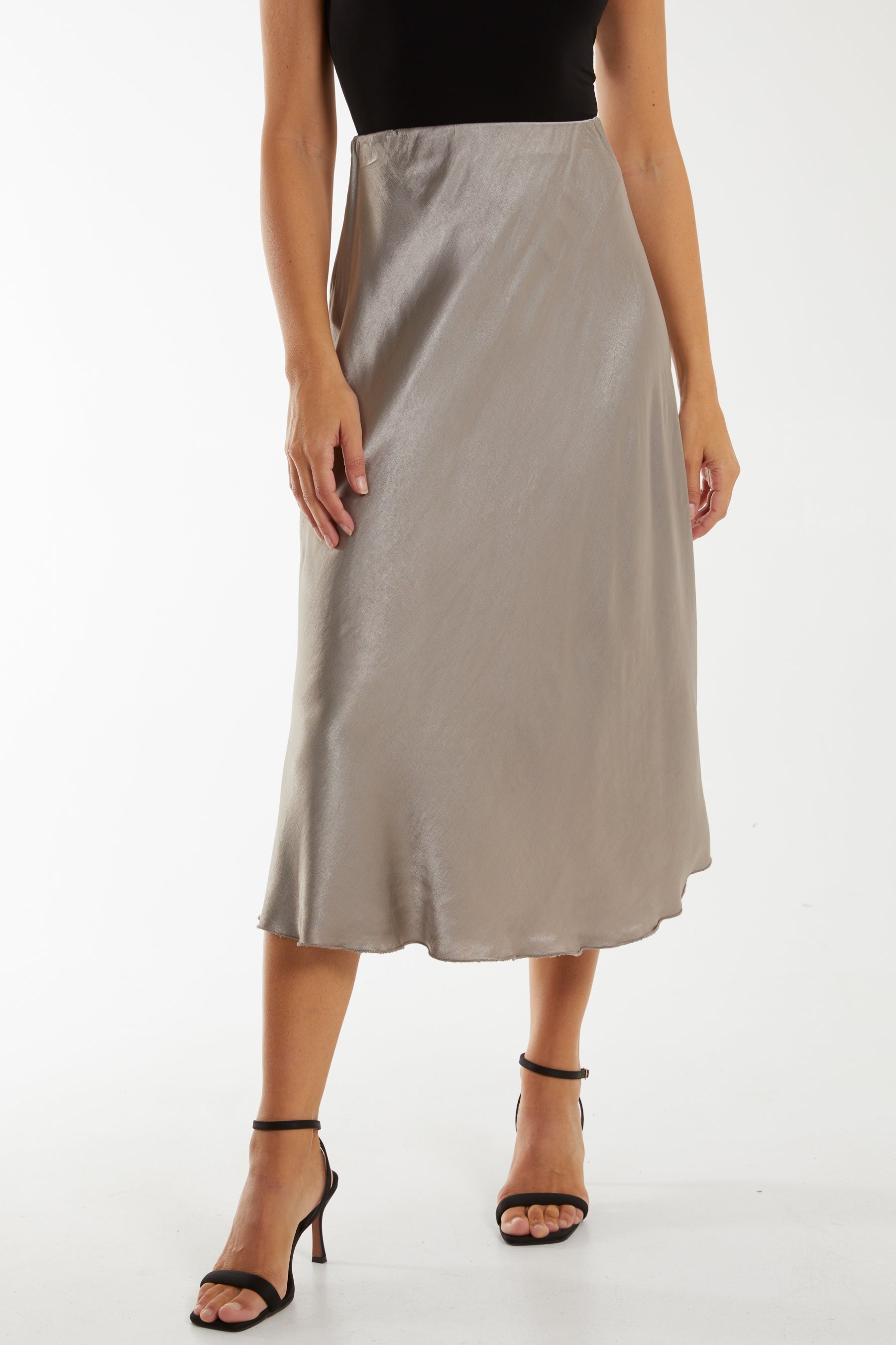 Waistband Satin Midi Skirt Skirts WearAll