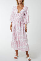 Baroque Floral Shirred Midi Dress DMF2 WearAll Blush One Size
