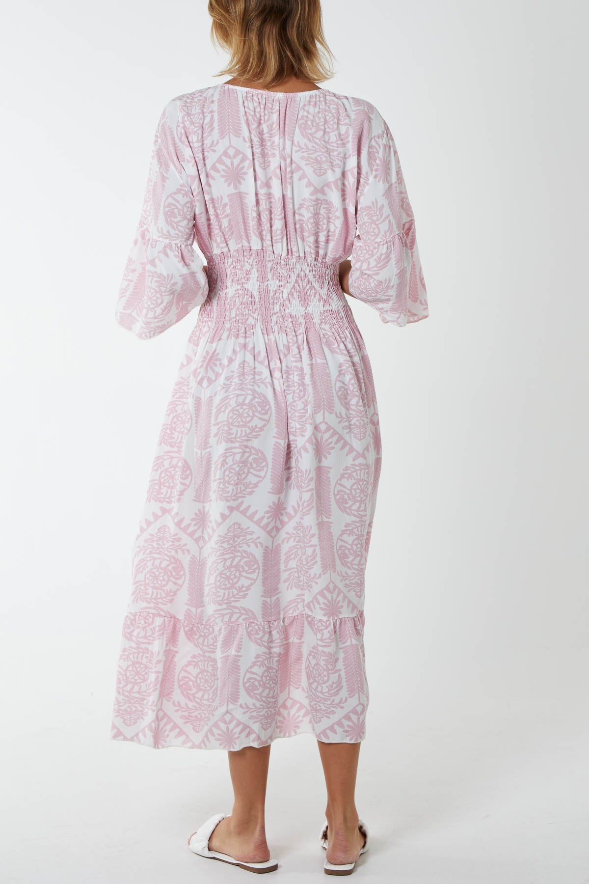 Baroque Floral Shirred Midi Dress DMF2 WearAll