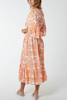 Baroque Floral Shirred Midi Dress DMF2 WearAll
