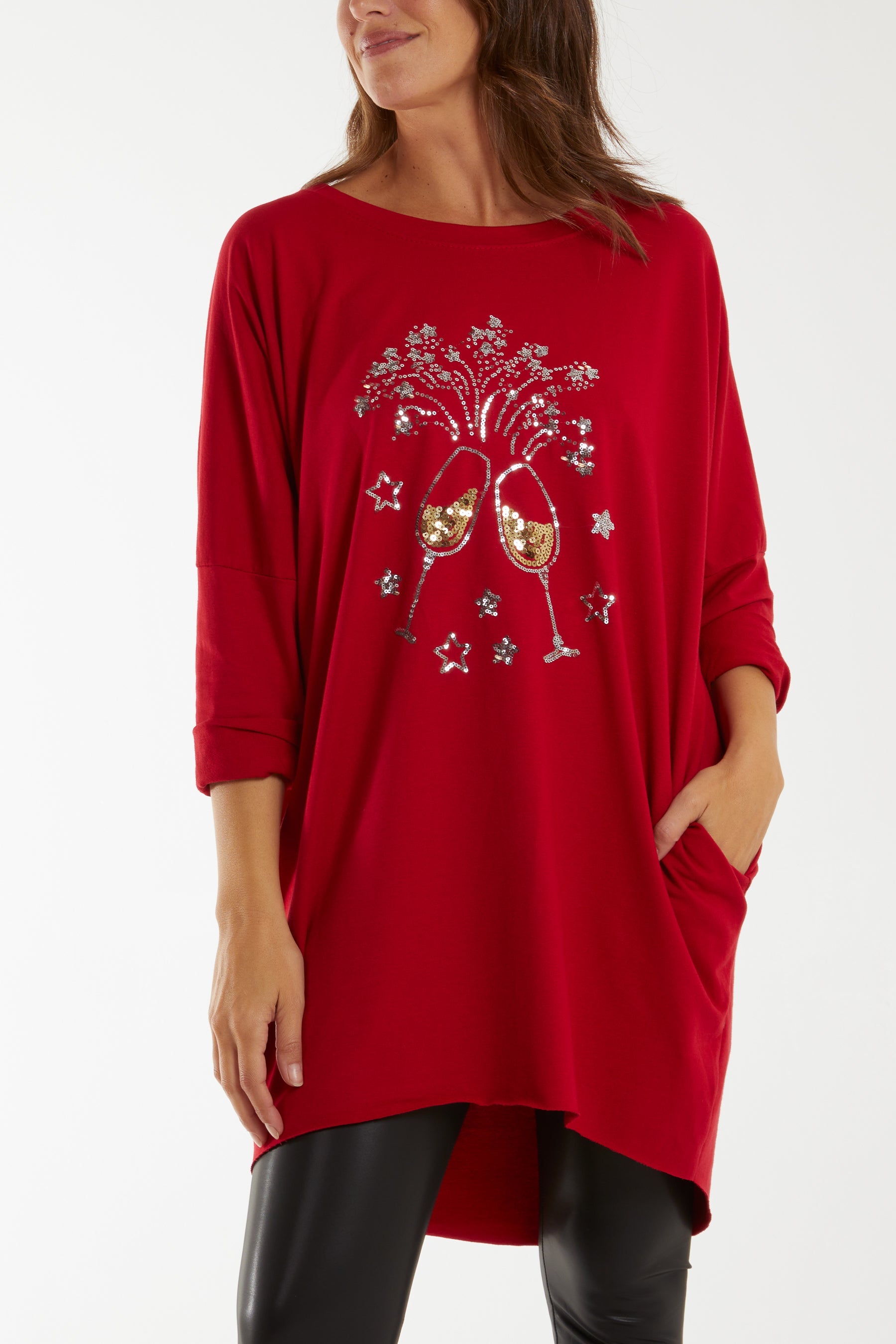 Sequin Glasses Pockets Sweatshirt Dress Dresses WearAll