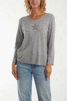 Diamante Star Long Sleeve Jumper Jumpers WearAll Grey One Size