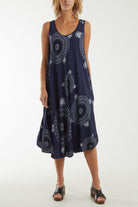 Mandala Relaxed Fit Sleeveless Midi Dress Dresses WearAll Navy One Size