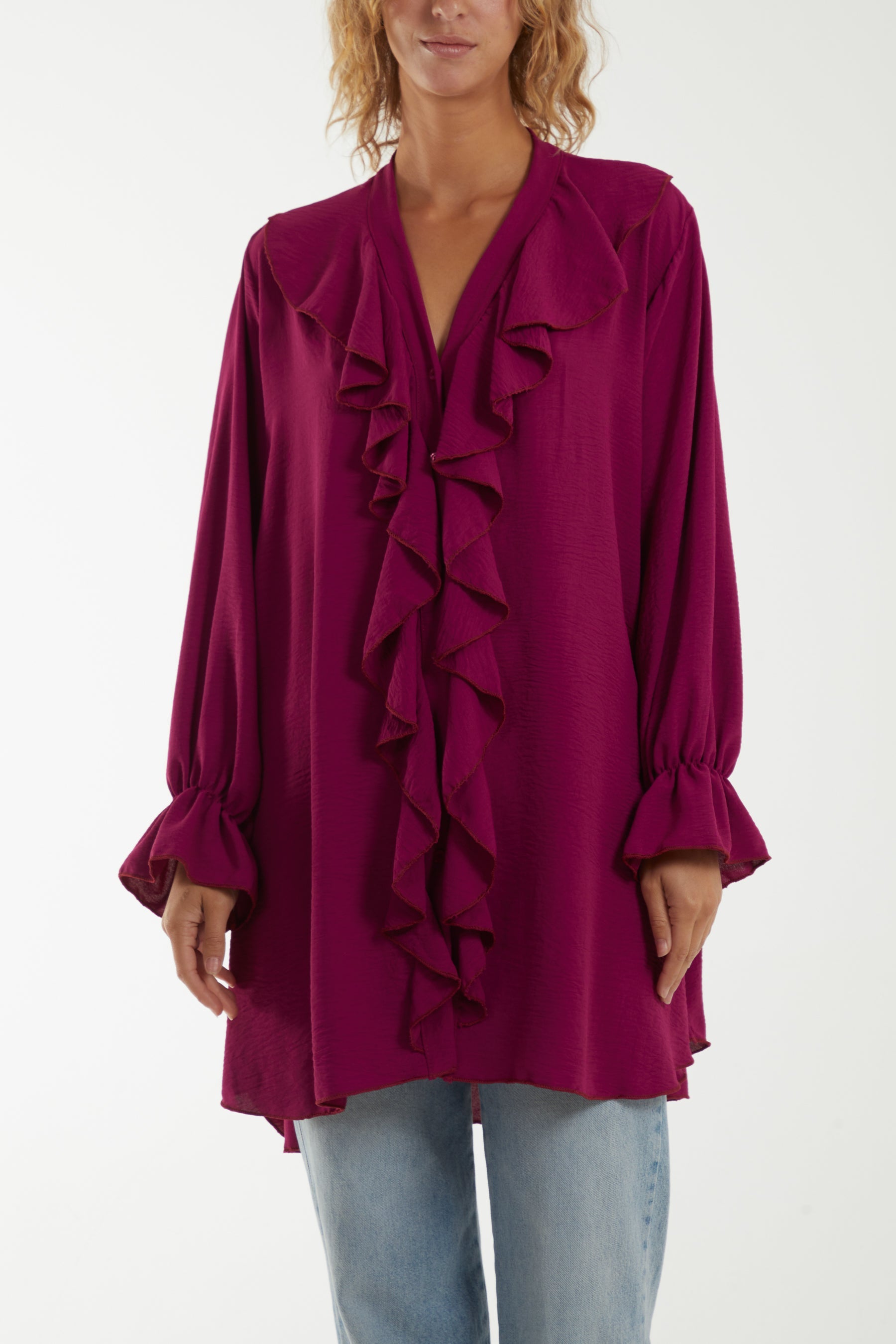 Flounce Poly Crepe Oversized Shirt TOPMF2 WearAll Magenta One Size