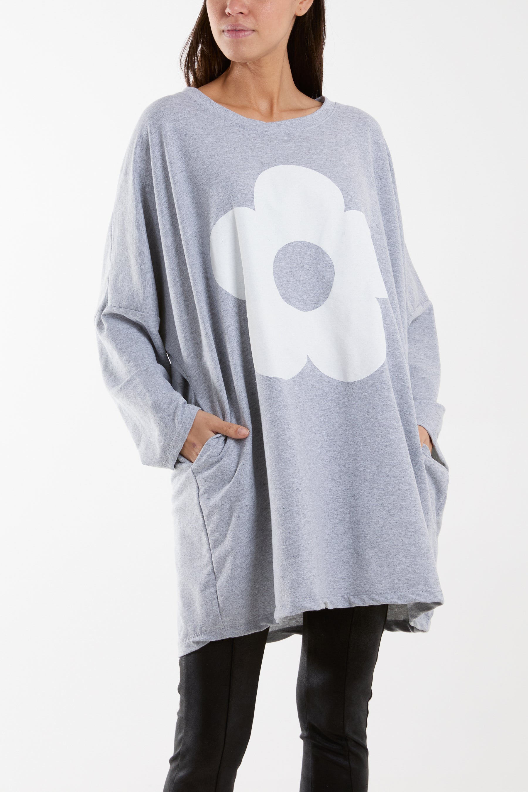 Daisy Long Fine Sweat Top Sweatshirt WearAll Grey One Size