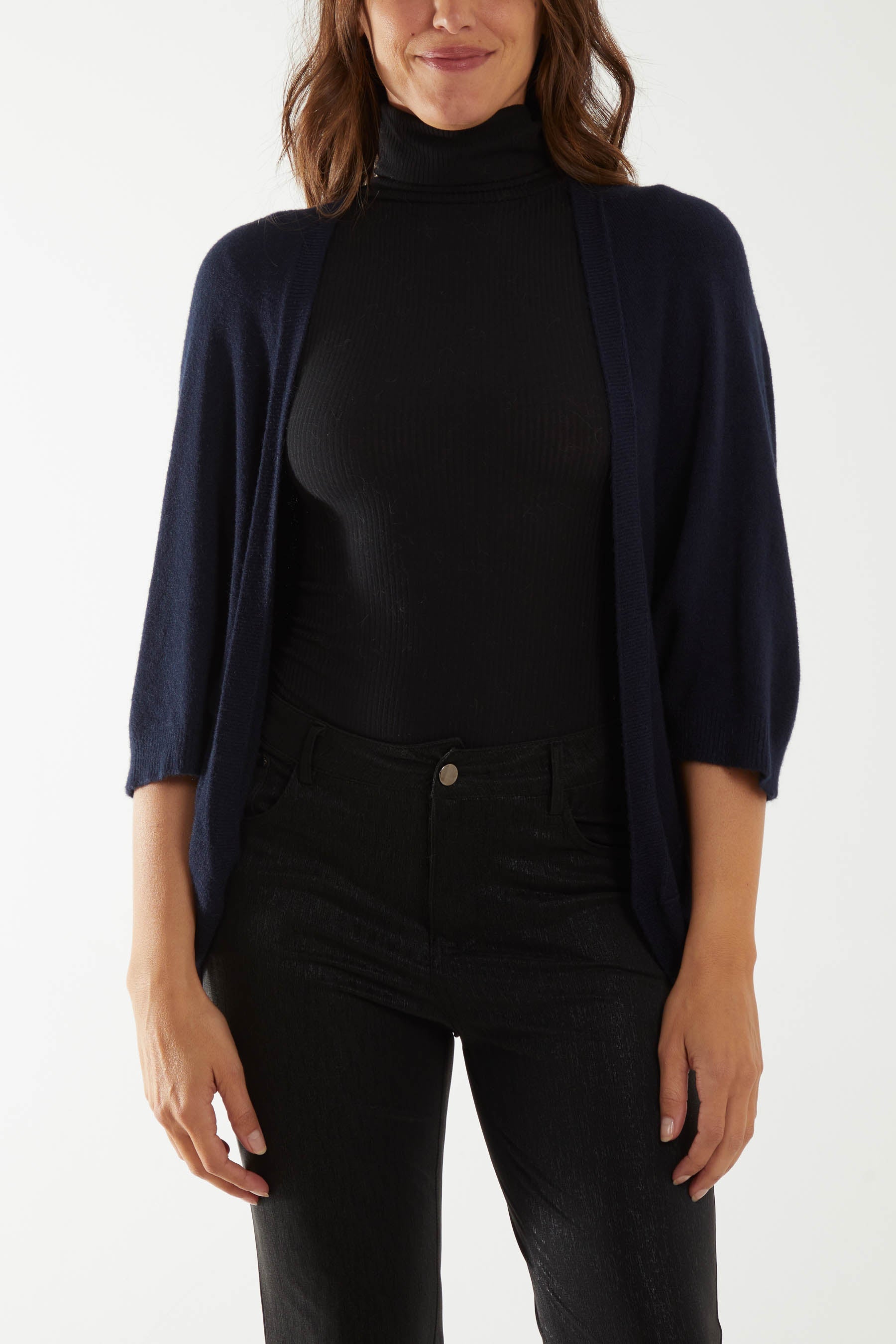 Fine Knit 3/4 Batwing Cardigan Cardigans WearAll Navy One Size