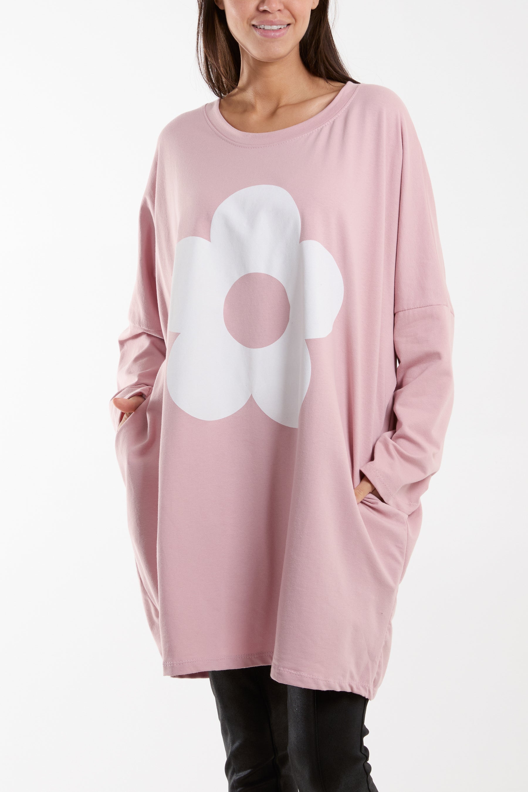 Daisy Long Fine Sweat Top Sweatshirt WearAll Blush One Size