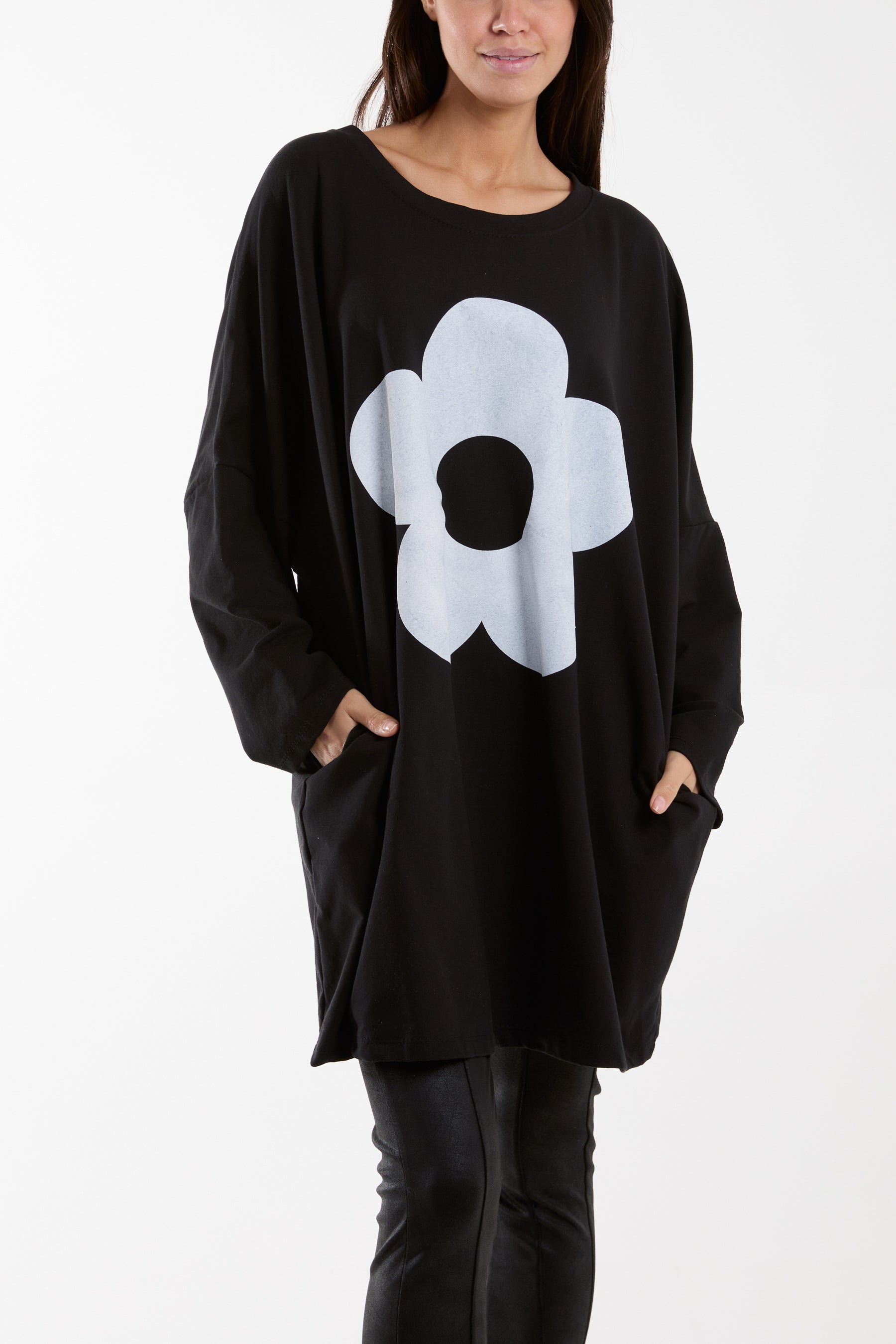 Daisy Long Fine Sweat Top Sweatshirt WearAll Black One Size