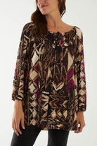 Tribal Print Bardot Tie Blouse Dresses WearAll Black One Size