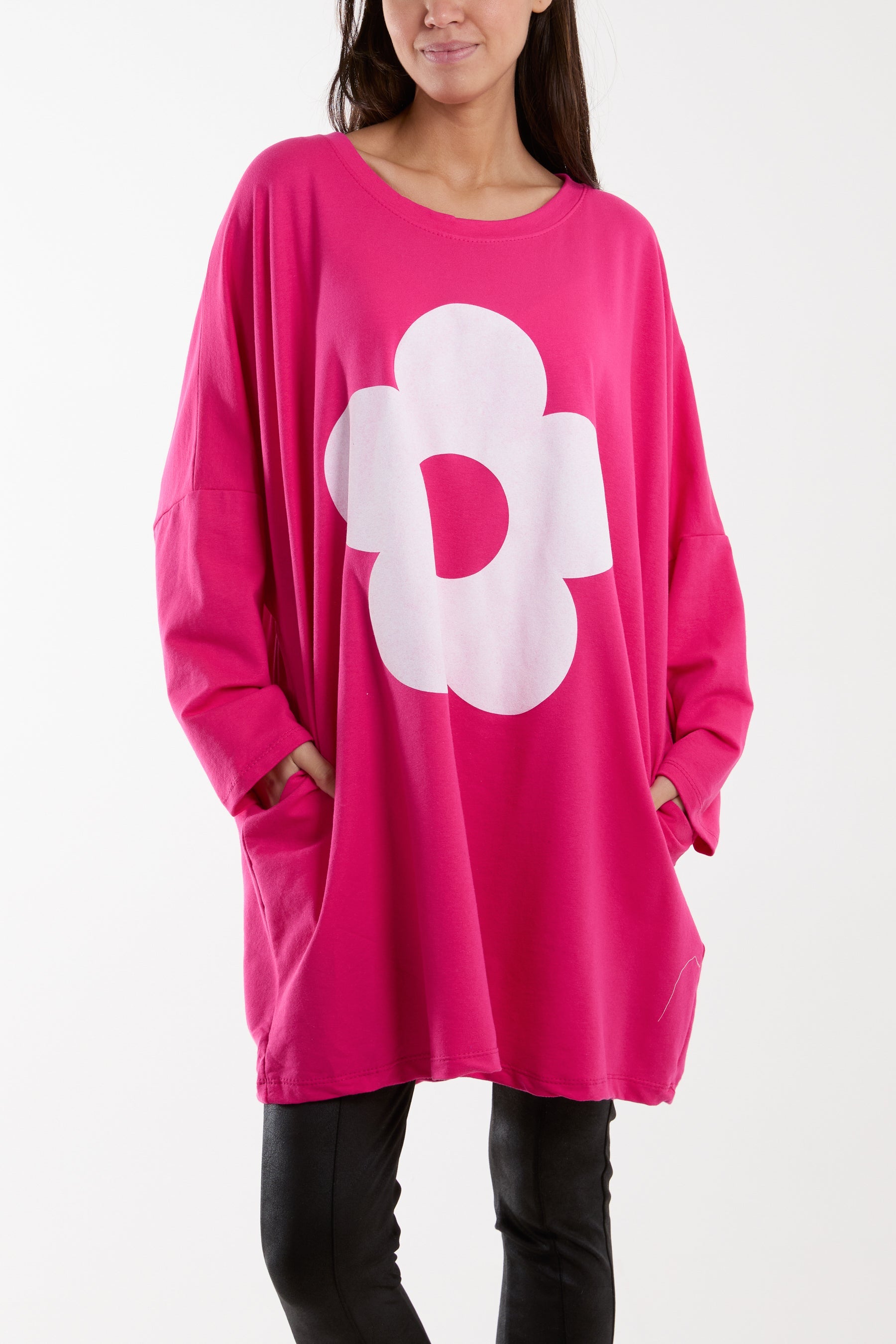 Daisy Long Fine Sweat Top Sweatshirt WearAll Fuchsia One Size