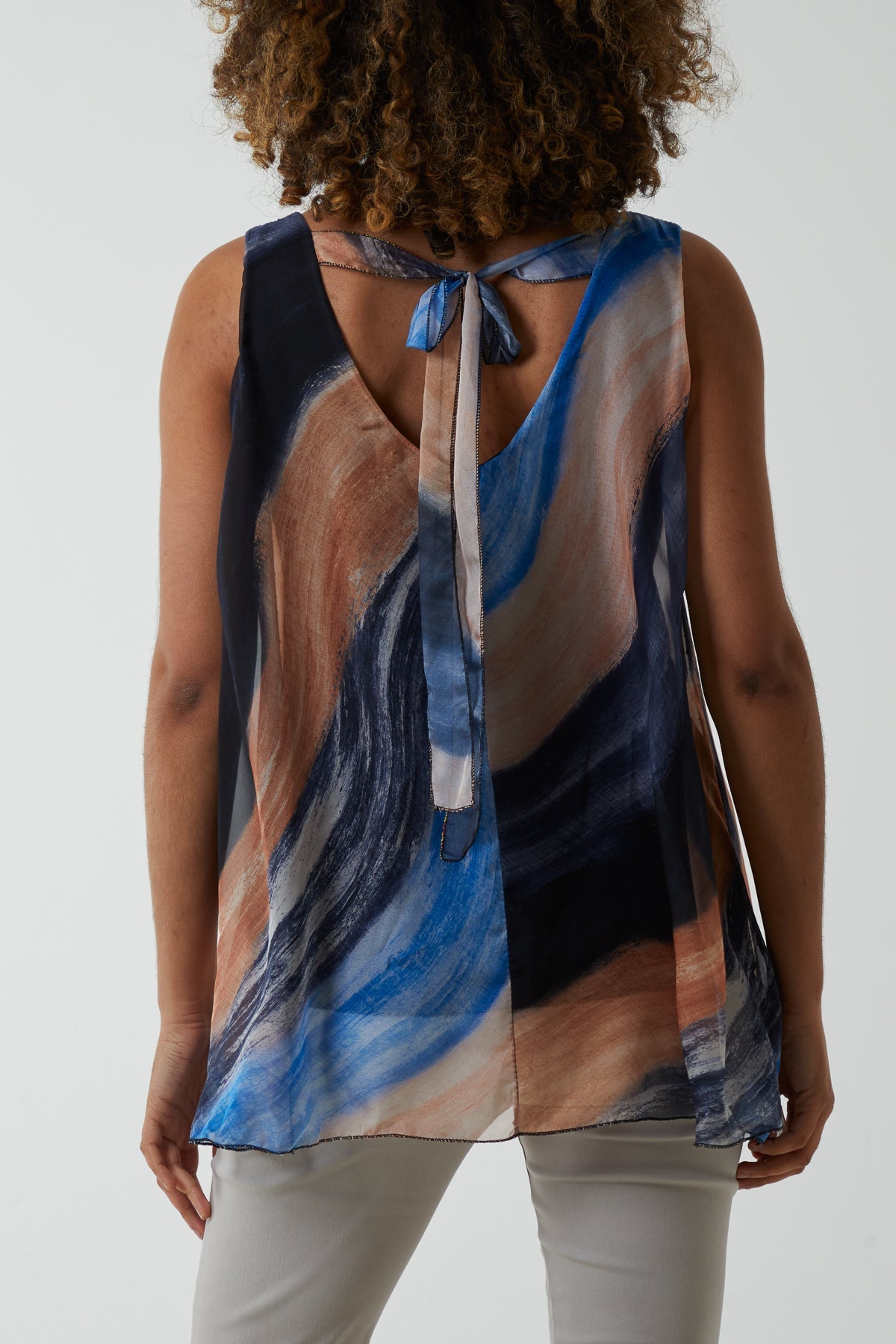 Sleeveless Marble Tied Back Top Tops WearAll