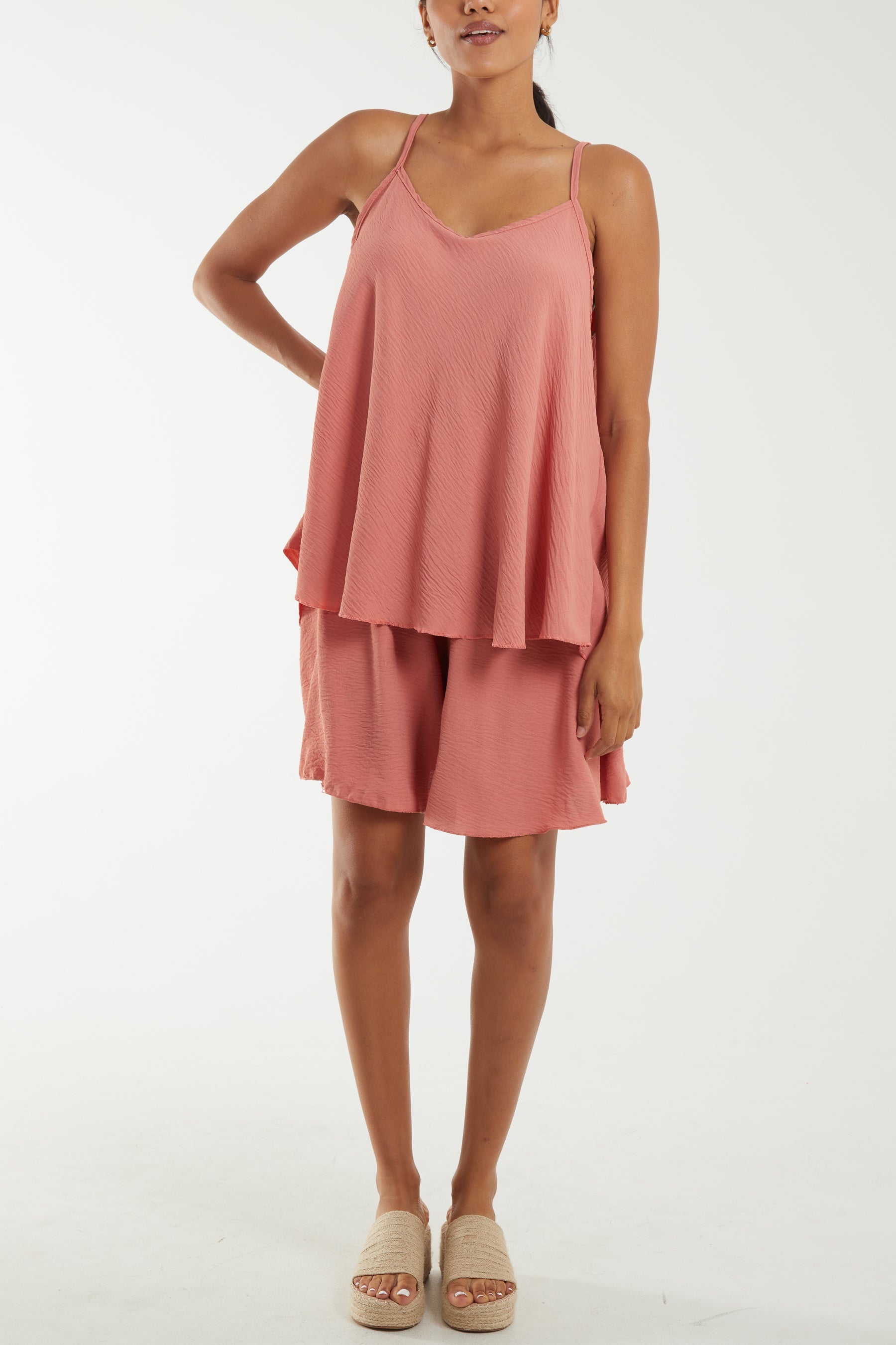 Cami Top And Shorts Co-Ord Set Co-Ords WearAll Salmon One Size