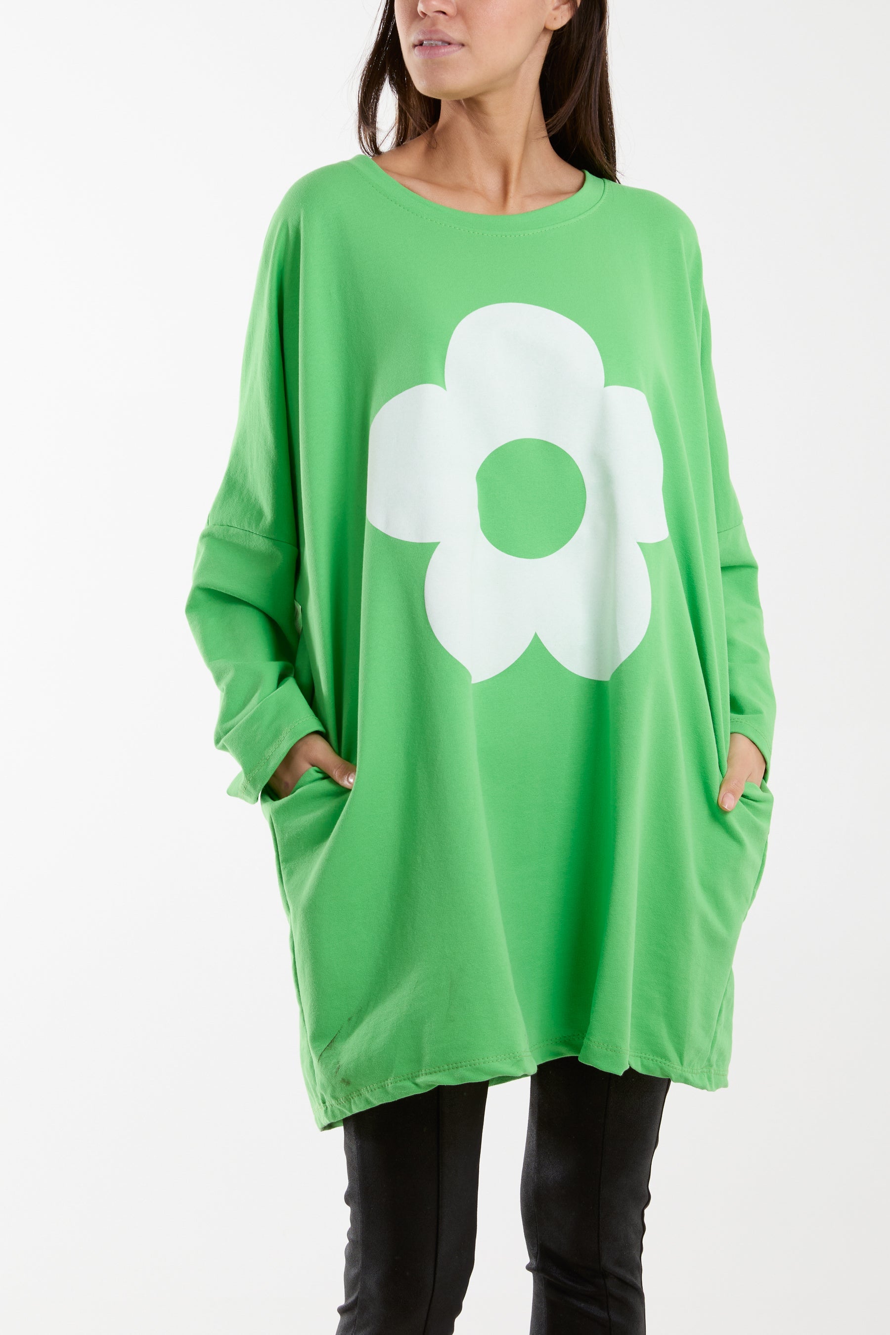 Daisy Long Fine Sweat Top Sweatshirt WearAll Apple Green One Size