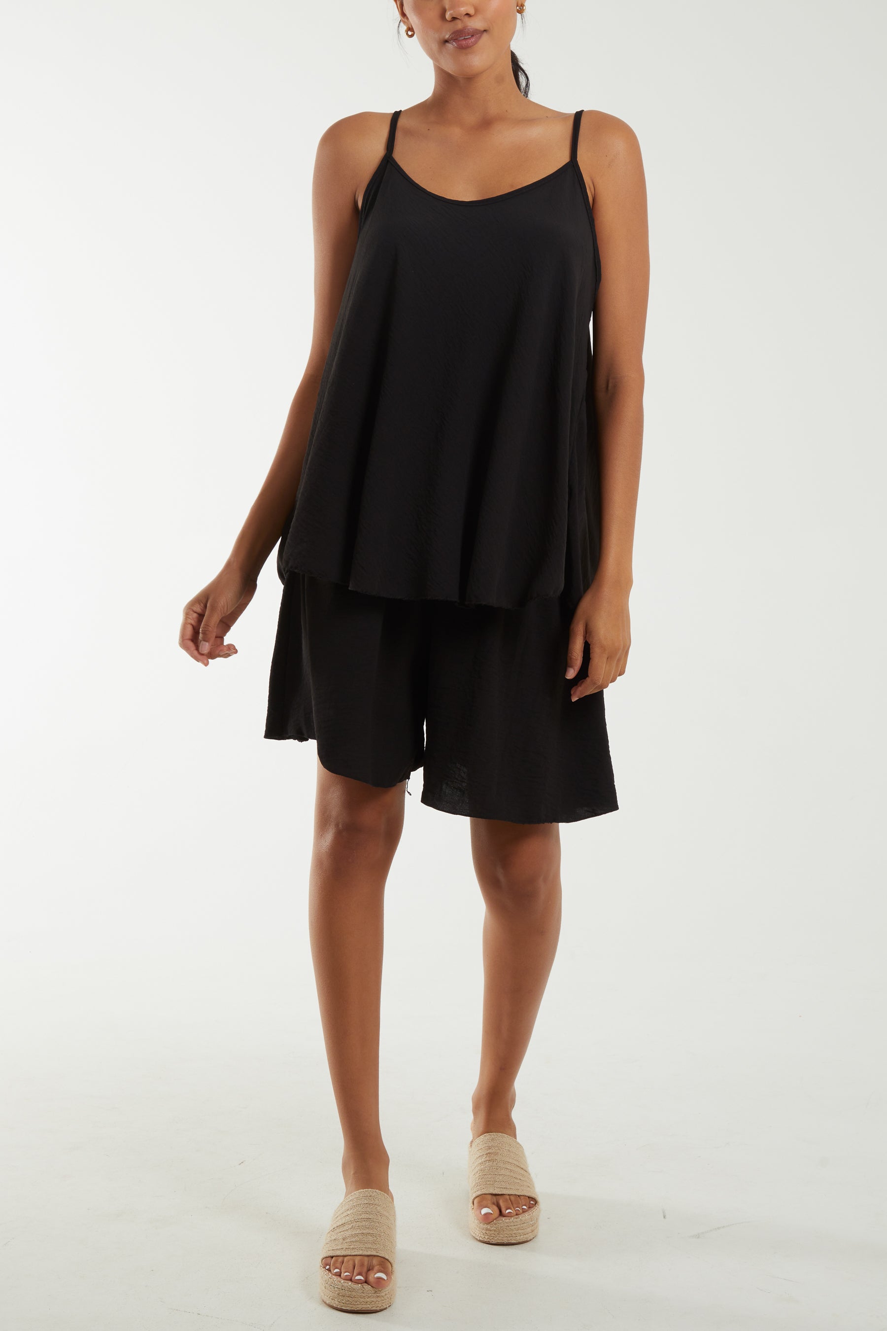 Cami Top And Shorts Co-Ord Set Co-Ords WearAll Black One Size