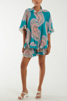 Mandala Plisse Frill Hem Co-Ord Set Co-Ords WearAll Jade One Size