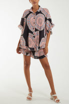 Mandala Plisse Frill Hem Co-Ord Set Co-Ords WearAll Black One Size