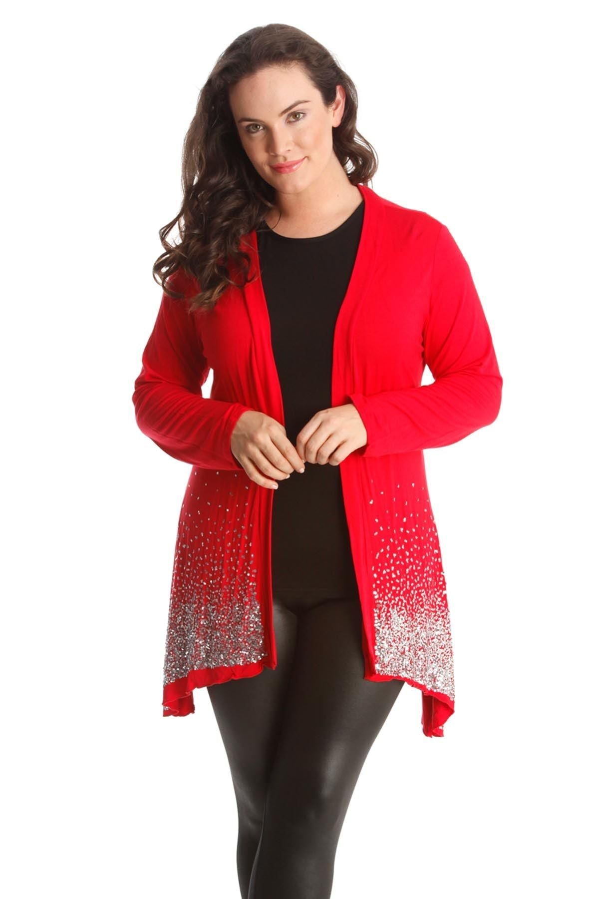 Sequin Sparkle Open Cardigan cardigan WearAll Red 14