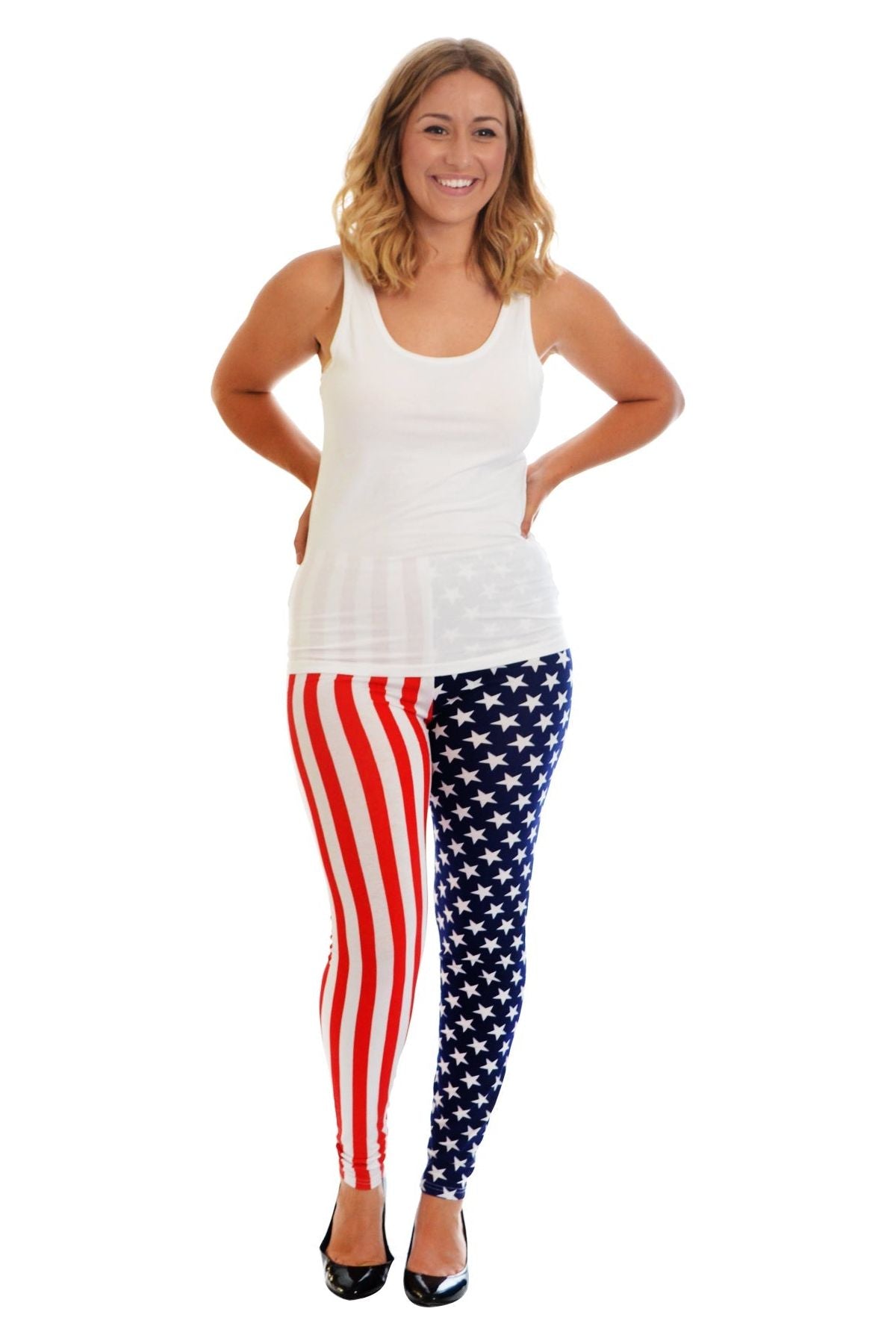 Plus Size USA Flag Print Leggings Leggings WearAll USA Print 16-18
