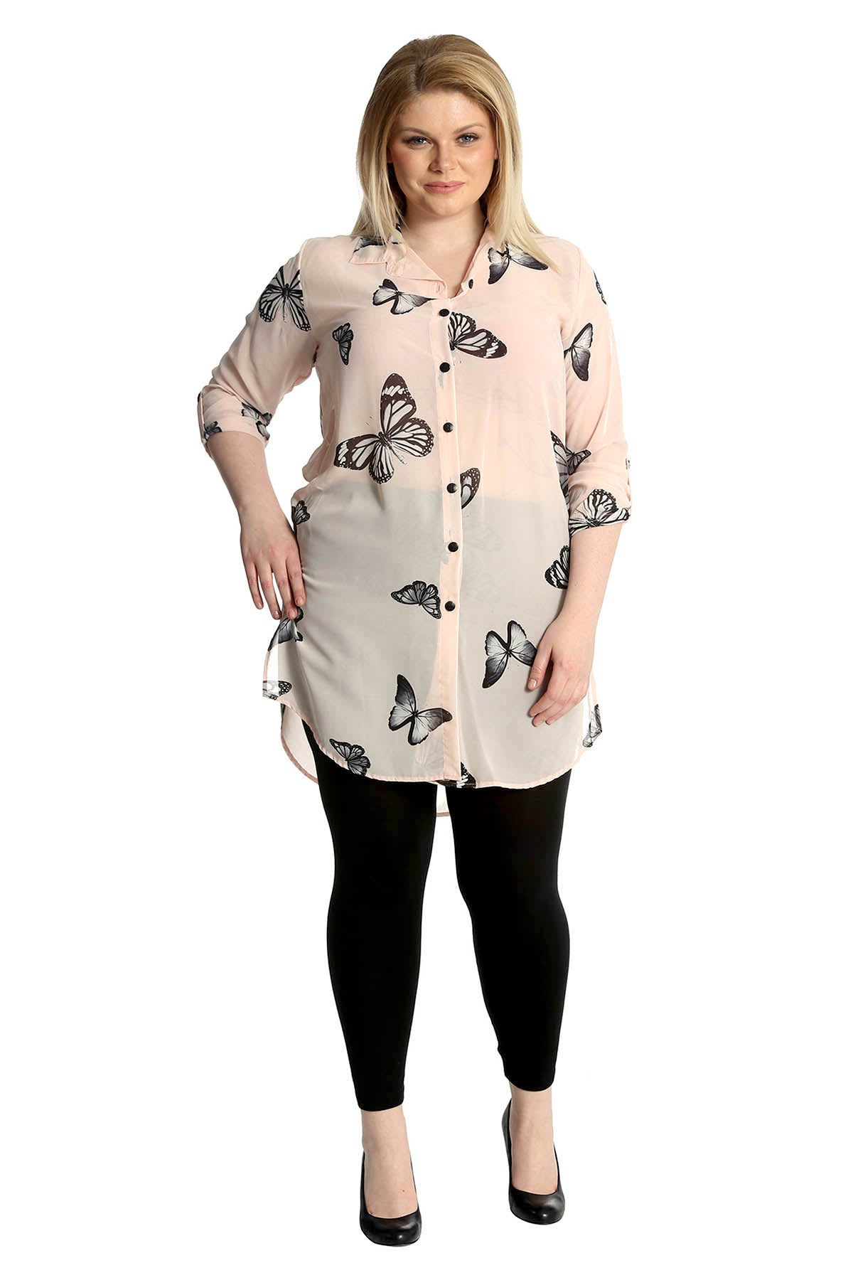 Butterfly Print Side Slit Curved Hem Top Tops WearAll